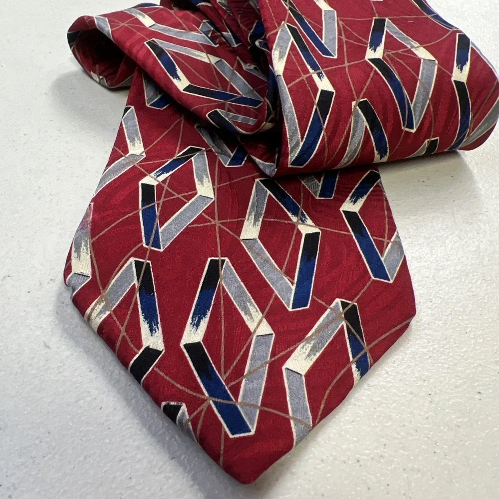 Vintage Ferrell Reed Nordstrom 100% Silk Tie Diamonds Geometric‎ Red